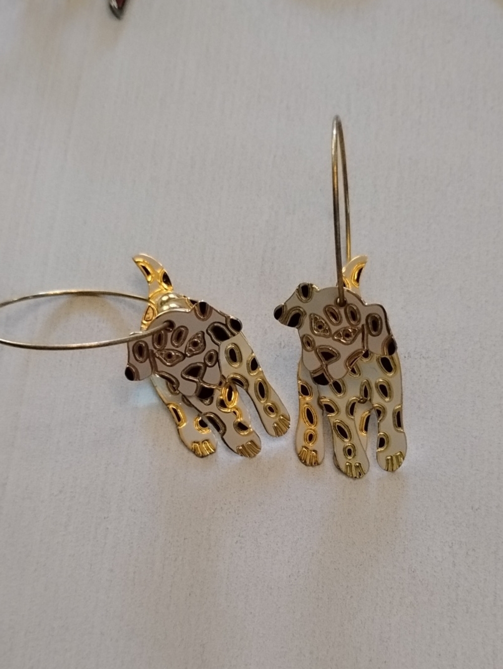 Edgar Berebi Gold and White Dalmation Drop Earrings - Women Jewelry NWOT